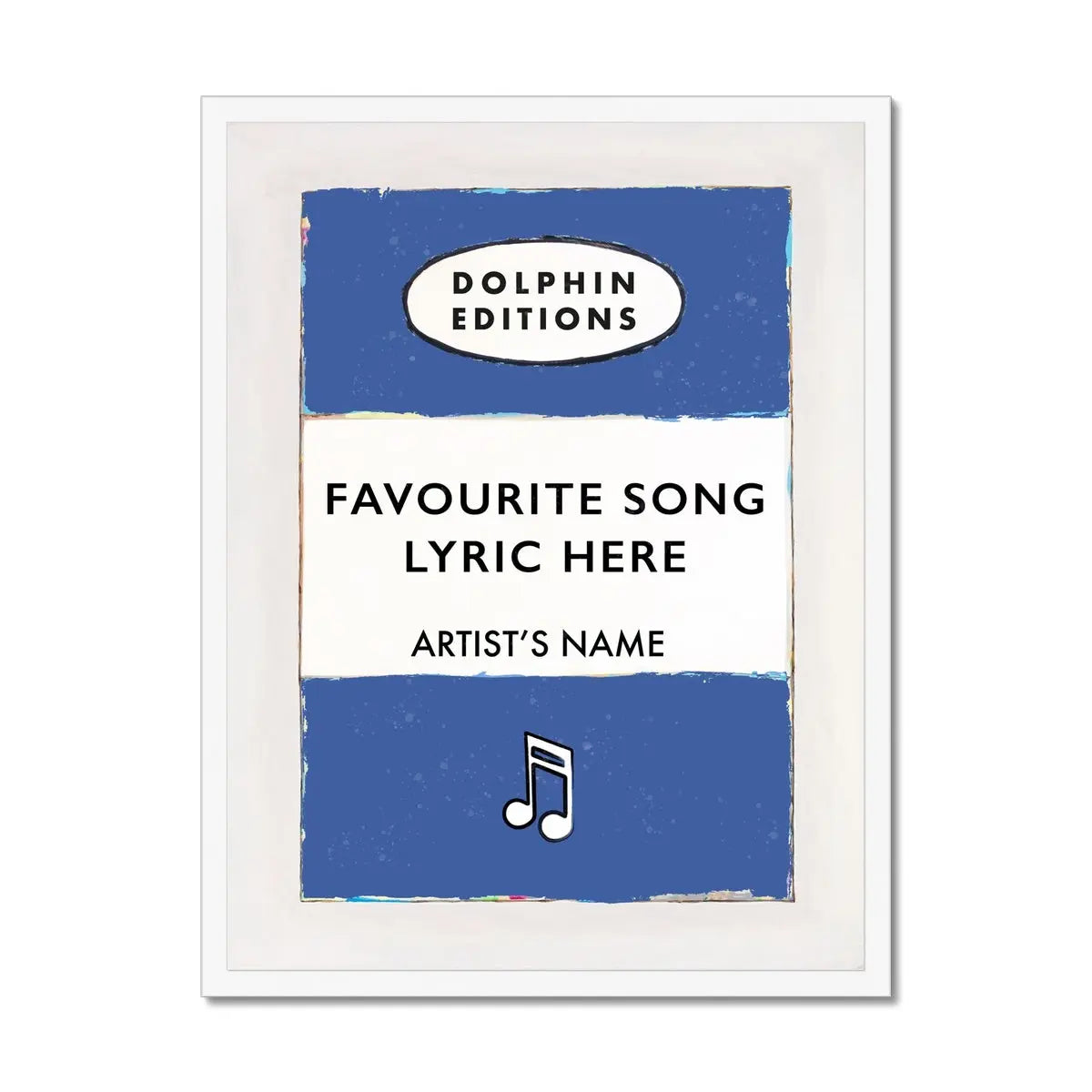 Personalised Book Cover Art | Custom Song Lyric Print | Sony lyrics on print in Blue - Framed Wall Art