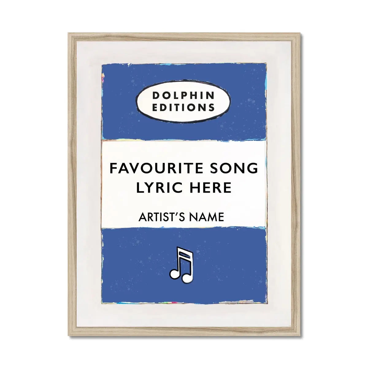 Personalised Book Cover Art | Custom Song Lyric Print | Sony lyrics on print in Blue - Framed Wall Art