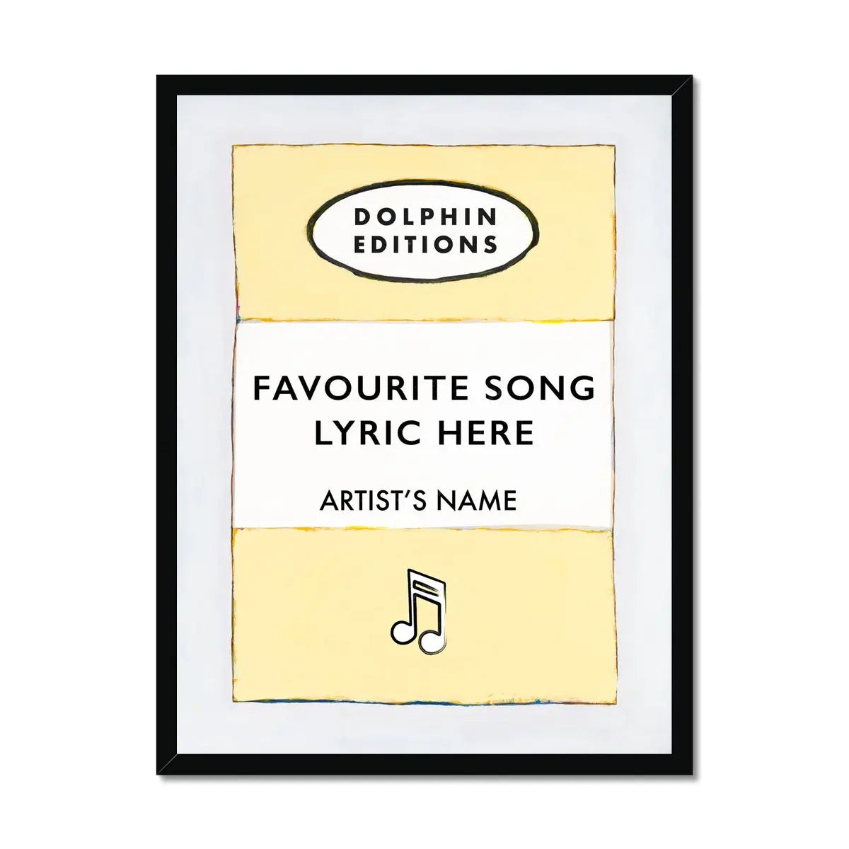 Personalised Book Cover Art Print | Custom Song Lyric Print | Yellow - Framed Wall Art