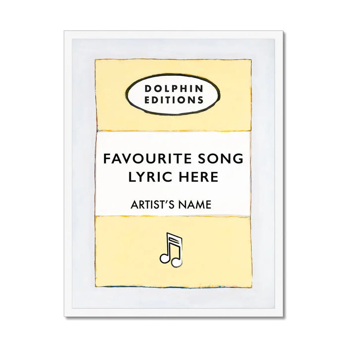 Personalised Book Cover Art Print | Custom Song Lyric Print | Yellow - Framed Wall Art