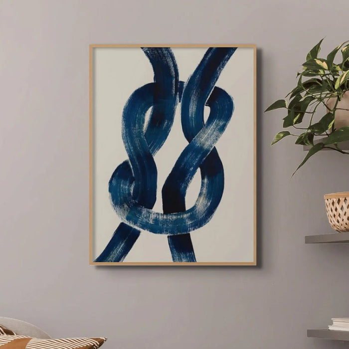 Framed abstract art print of a nautical knot in blue - coastal wall decor - framed wall art