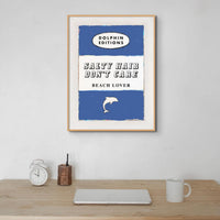 Salty Hair (Sailor Blue) Vintage Book Cover Art Print that comes with a frame.