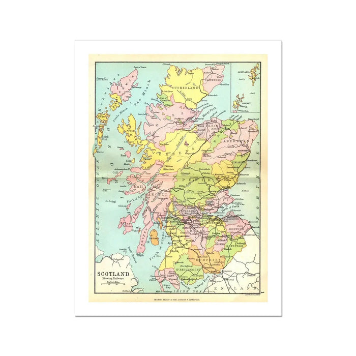 Scotland Vintage Map (Scotland Map Print) Vintage Map Print - Unframed - Beach House Art