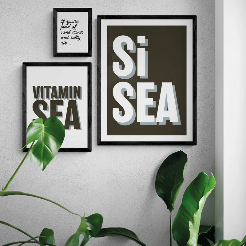 Si Sea (Black) Word Art Print - Framed - Beach House Art