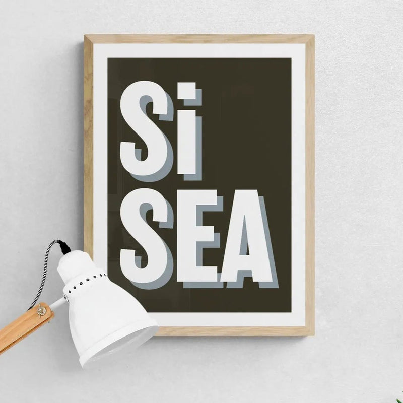 Si Sea (Black) Word Art Print - Framed - Beach House Art