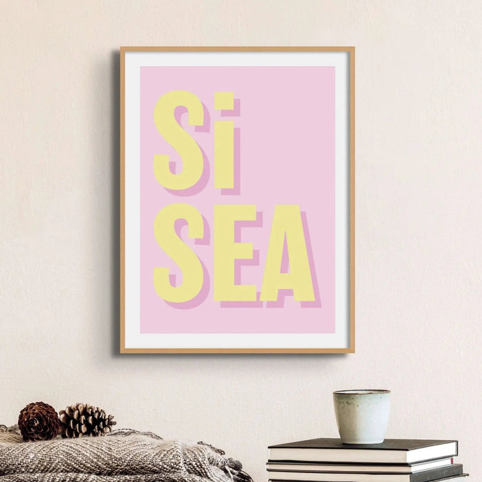 Si Sea (Pink) Word Art Print - Unframed - Beach House Art