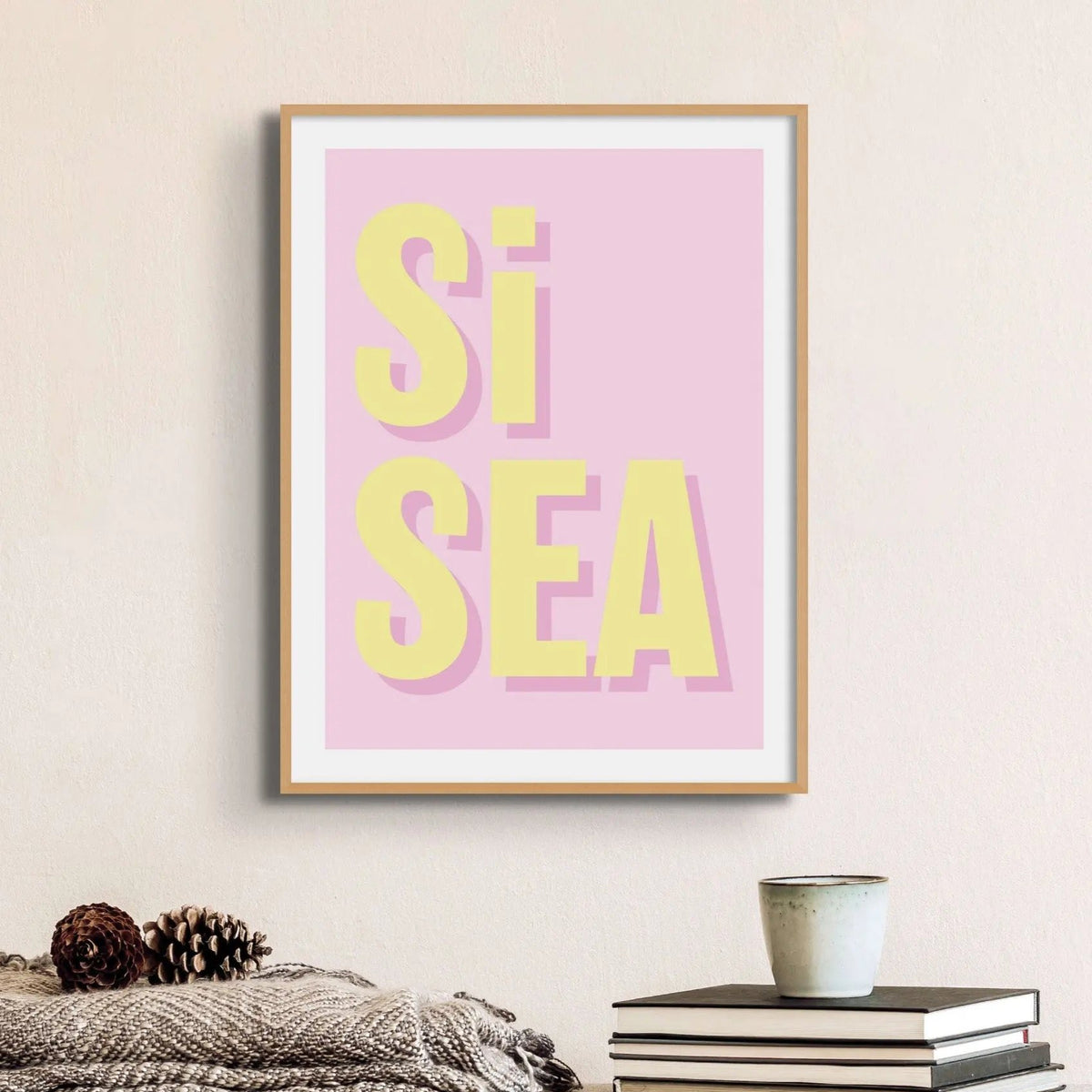 Si Sea (Pink) Word Art Print - Framed - Beach House Art