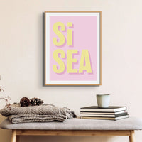 Si Sea (Pink) Word Art Print - Framed - Beach House Art