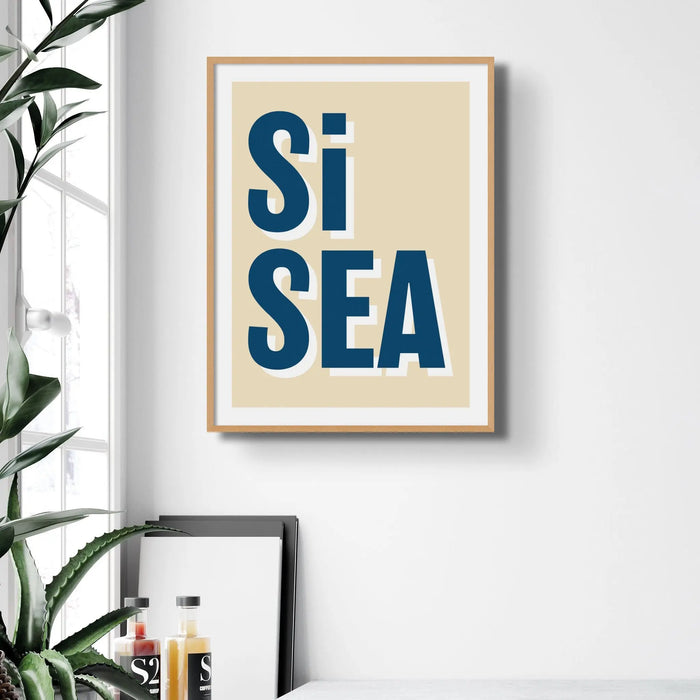 Si Sea (Sand) Word Art Print - Framed - Beach House Art