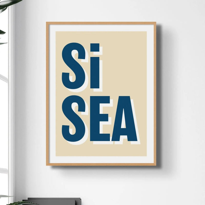 Si Sea (Sand) Word Art Print - Framed - Beach House Art