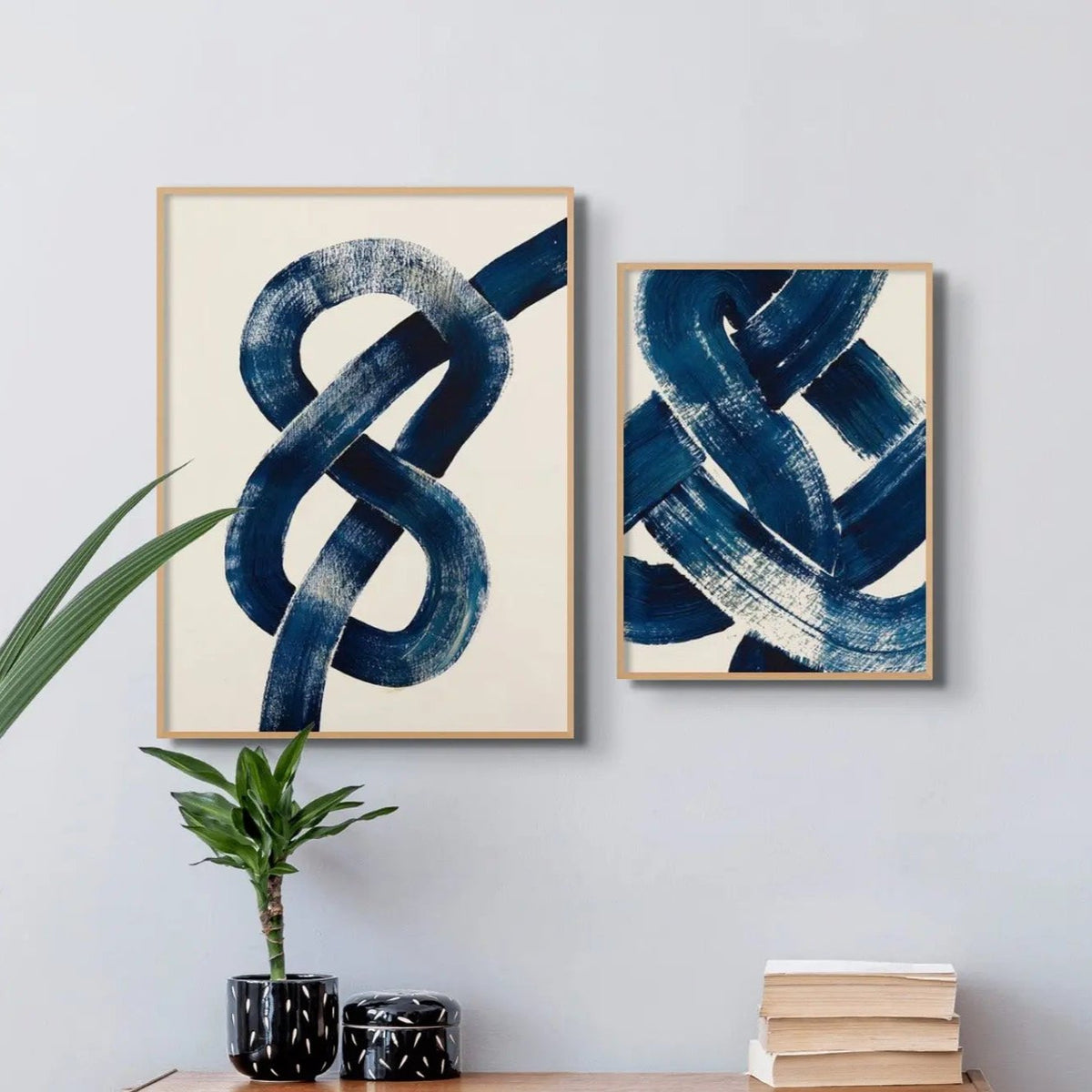 Unframed abstract art print of a nautical knot in blue - coastal wall art