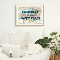 Somerset is my Happy Place (Somerset Map) Vintage Map Art - Unframed - Beach House Art