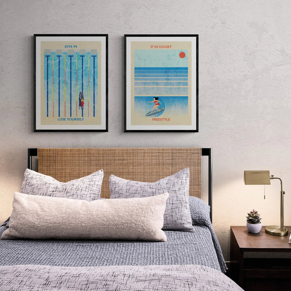 Splash Dive In (Contemporary Wall Art) girl swimming alone in a swimming pool - Unframed - Beach House Art