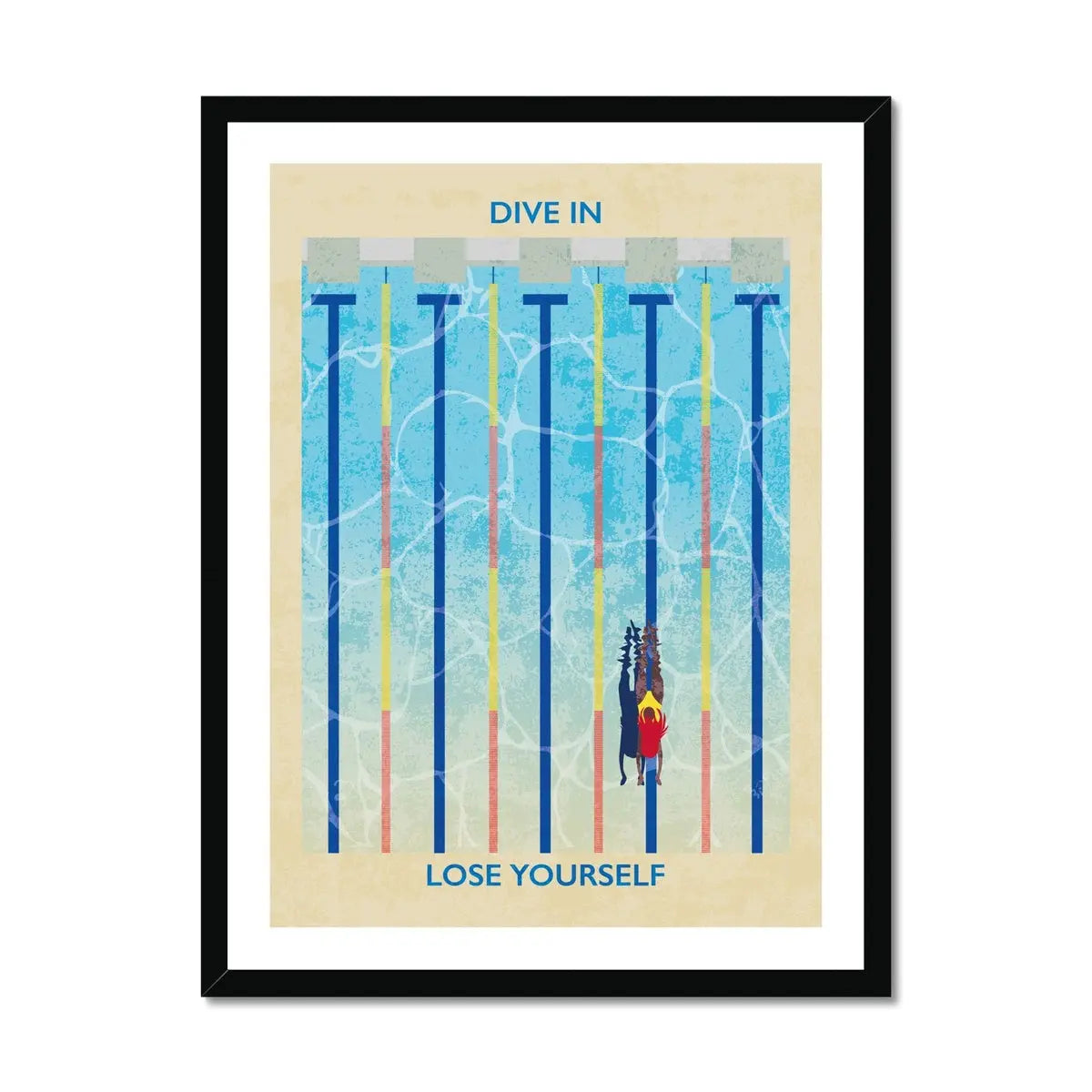 Splash Dive In (Contemporary Wall Art) girl swimming alone in a swimming pool - Framed - Beach House Art