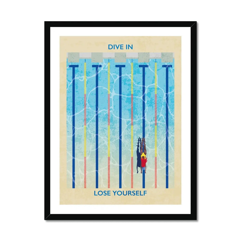 Splash Dive In (Contemporary Wall Art) girl swimming alone in a swimming pool - Framed - Beach House Art