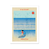 Splash Freestyle (Contemporary Wall Art) retro surfer girl illustration catching a wave- Unframed - Beach House Art