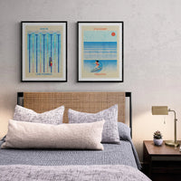 Splash Freestyle (Contemporary Wall Art) retro surfer girl illustration catching a wave- Unframed - Beach House Art