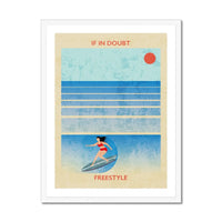 Splash Freestyle (Contemporary Wall Art) retro print of a surfer girl catching a wave - Framed - Beach House Art