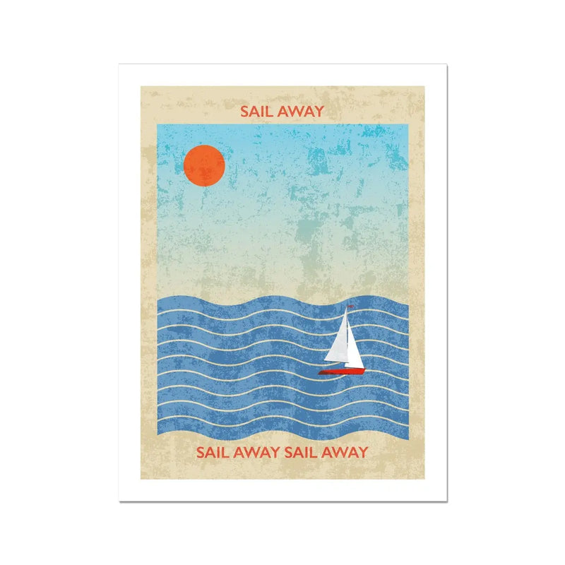 Splash Sail Away (Contemporary Wall Art) a sailing boat on the sea with sun in the sky - Unframed - Beach House Art