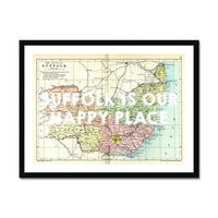 Suffolk is our Happy Place (Suffolk Map) Vintage Map Art - Framed - Beach House Art