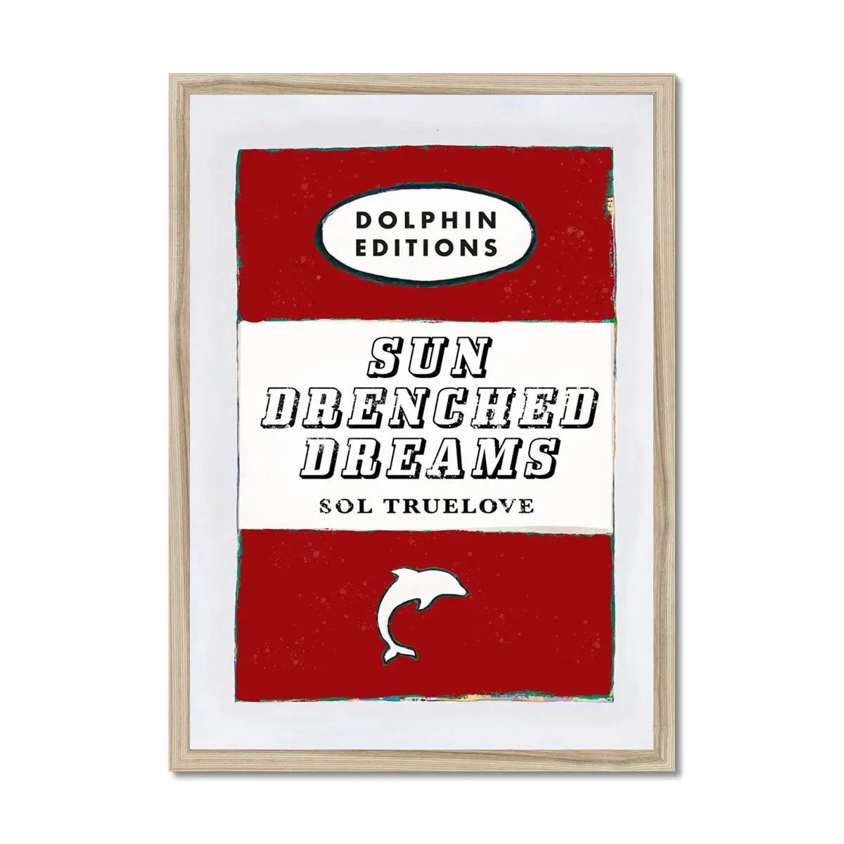 beautiful vintage book cover art print titled "Sun Drenched Dreams" in red. It's framed and would make a lovely addition to any space.