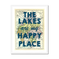 The Lakes are my Happy Place (Lake District Map) Vintage Map Art - Framed - Beach House Art