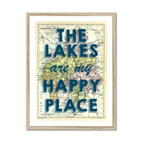 The Lakes are my Happy Place (Lake District Map) Vintage Map Art - Framed - Beach House Art