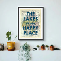 The Lakes is my Happy Place (Lake District Map) Vintage Map Art - Unframed - Beach House Art