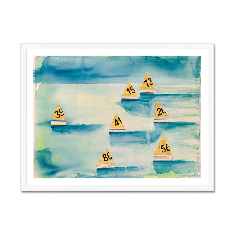 'The Regatta' Watercolour Sailing Painting | Modern Coastal Seascape Painting - Framed Wall Art 