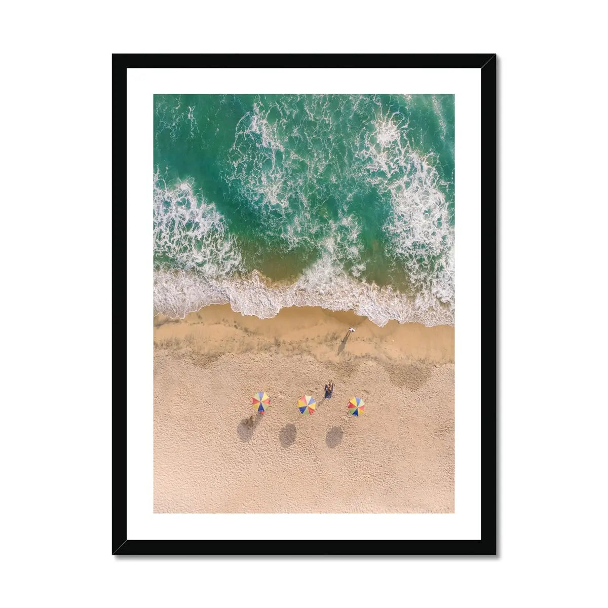 Three Umbrellas (Aerial Beach Photography) - Framed - Beach House Art