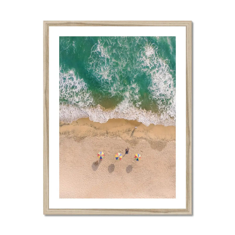 Three Umbrellas (Aerial Beach Photography) - Framed - Beach House Art