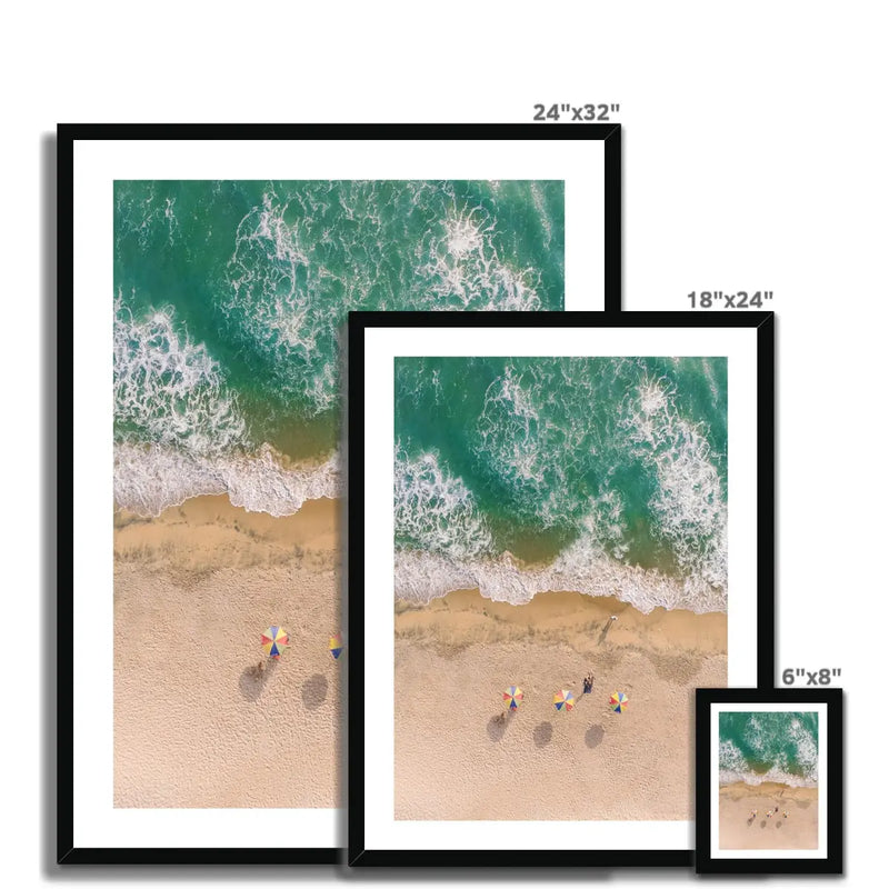 Three Umbrellas (Aerial Beach Photography) - Framed - Beach House Art