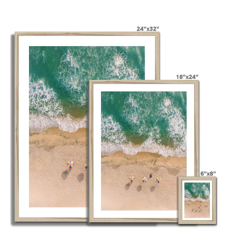 Three Umbrellas (Aerial Beach Photography) - Framed - Beach House Art