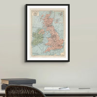 Vintage UK Map United Kingdom Map | Vintage UK Map - Framed Beach House Art