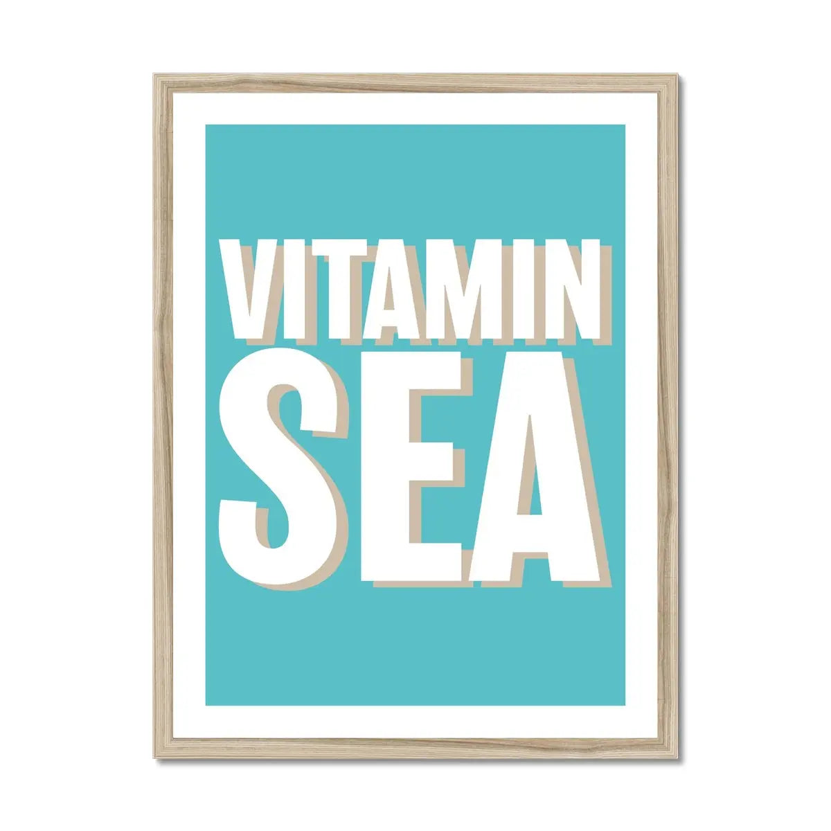 Framed word art print of 'Vitamin Sea' in seagrass colour - coastal wall art