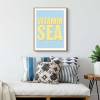 Framed word art print of 'Vitamin Sea' in blue colour - coastal wall art