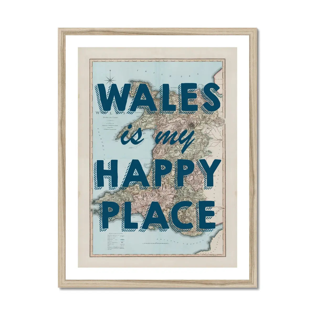 Wales is my Happy Place (Wales Map) Vintage Map Art - Framed - Beach House Art