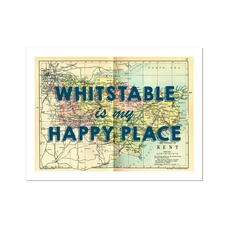 Whitstable is my Happy Place (Kent Map) Vintage Map Art - Unframed - Beach House Art