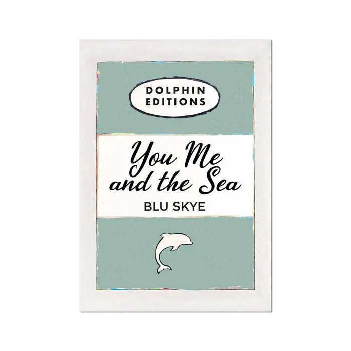 vintage book cover art print called "You, Me & the Sea" in sage colour without a frame.