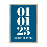 Personalised Date Art | Your Special Date on a Print | Marine Blue - Framed