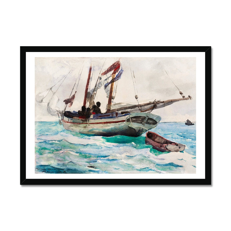 Sailing Schooner Painting | Vintage Watercolour Boat Painting Print - Framed Art Print