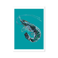 Prawn Painting | Shellfish Kitchen Art Print | Teal Green - Unframed