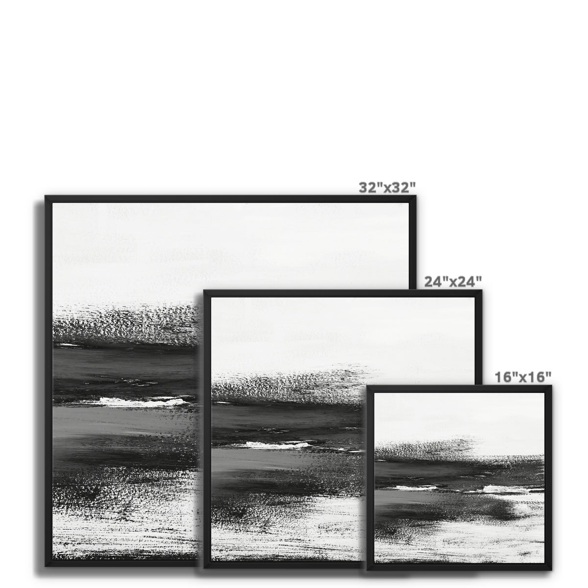 Monochrome Coast | Black & White Beach Painting - Framed Canvas