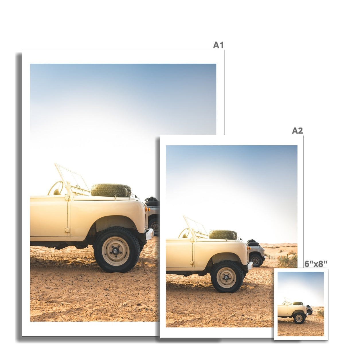 Land Rover Defender Beach at Dawn Photography Print | Colourful - Unframed