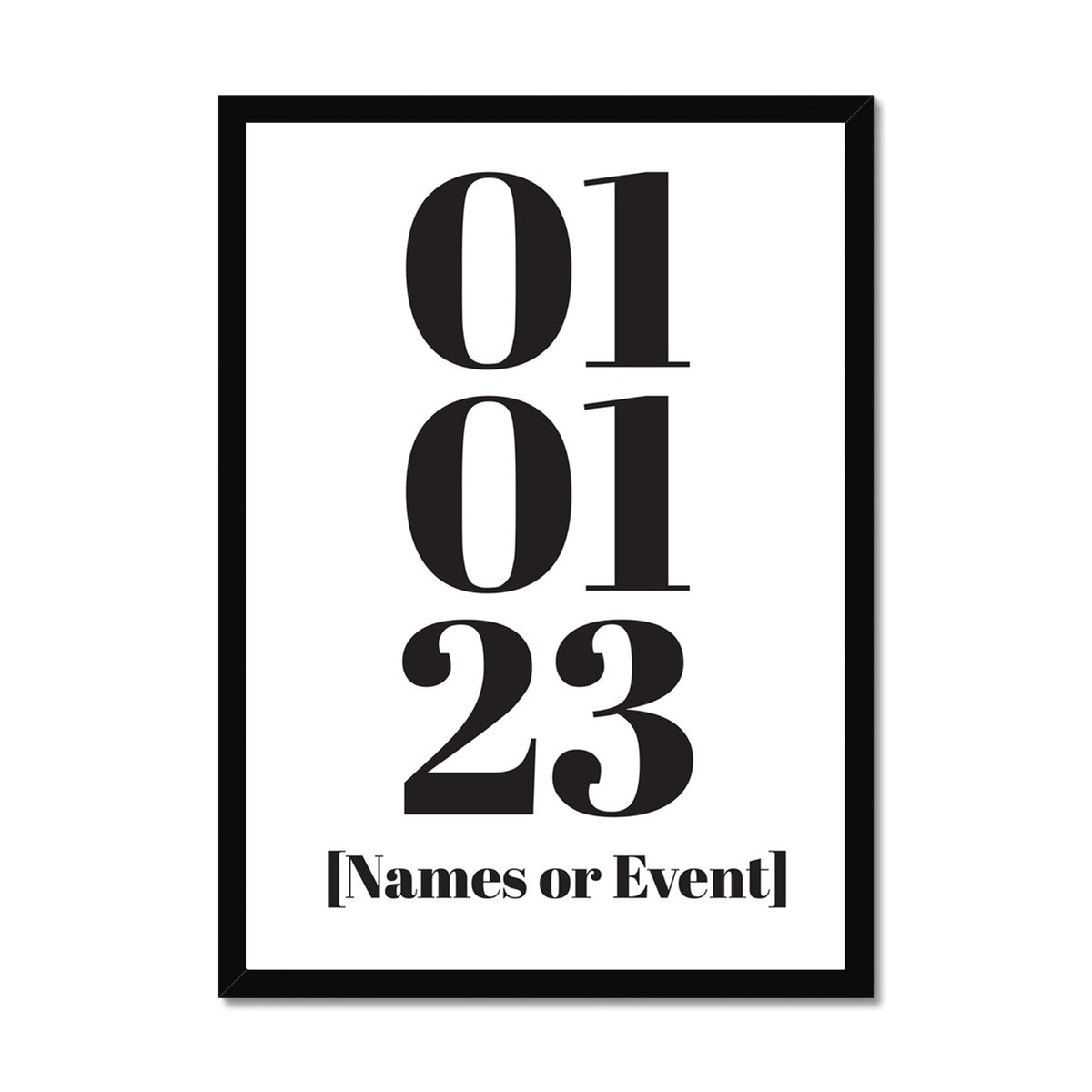 Personalised Date Art | Your Special Date Art Print | Black & White - Framed