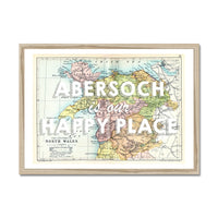 Abersoch is our Happy Place (White) Vintage North Wales Map Wall Art - Framed