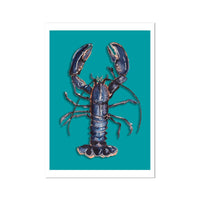 Lobster Print | Shellfish Kitchen Wall Art | Lobster Painting on Green Background - Unframed