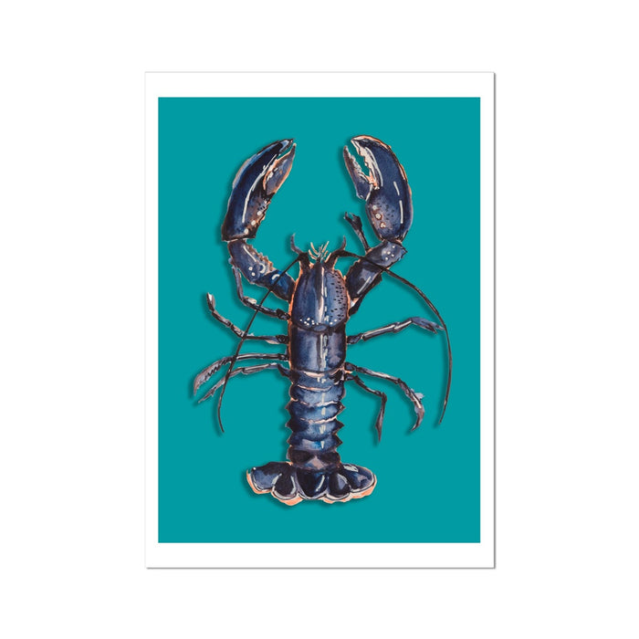 Lobster Print | Shellfish Kitchen Wall Art | Lobster Painting on Green Background - Unframed