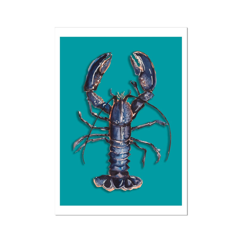 Lobster Print | Shellfish Kitchen Wall Art | Lobster Painting on Green Background - Unframed