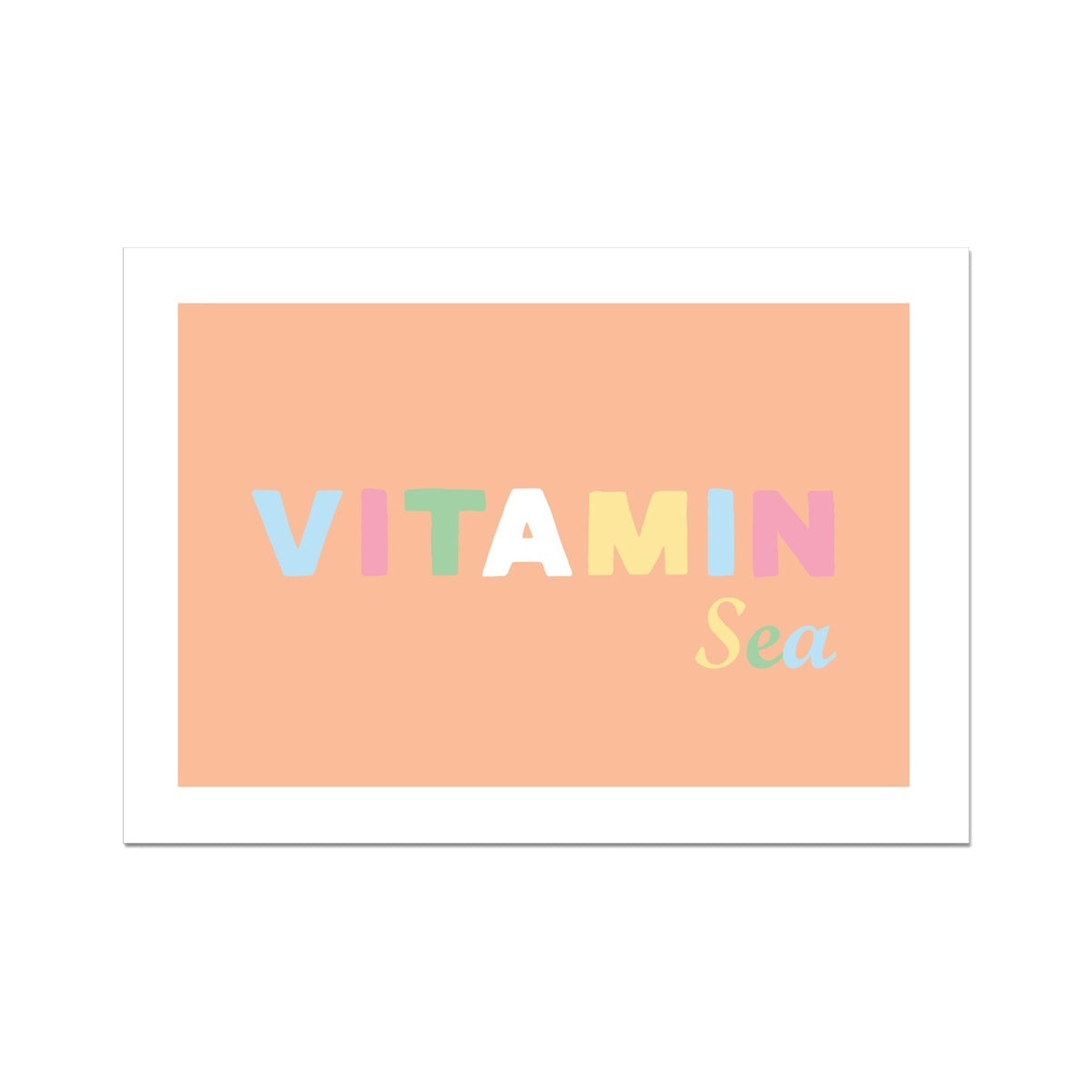 Vitamin Sea | Typography Art Print | Peach Fuzz Edition - Unframed Beach House Art - Vintage bird paintings